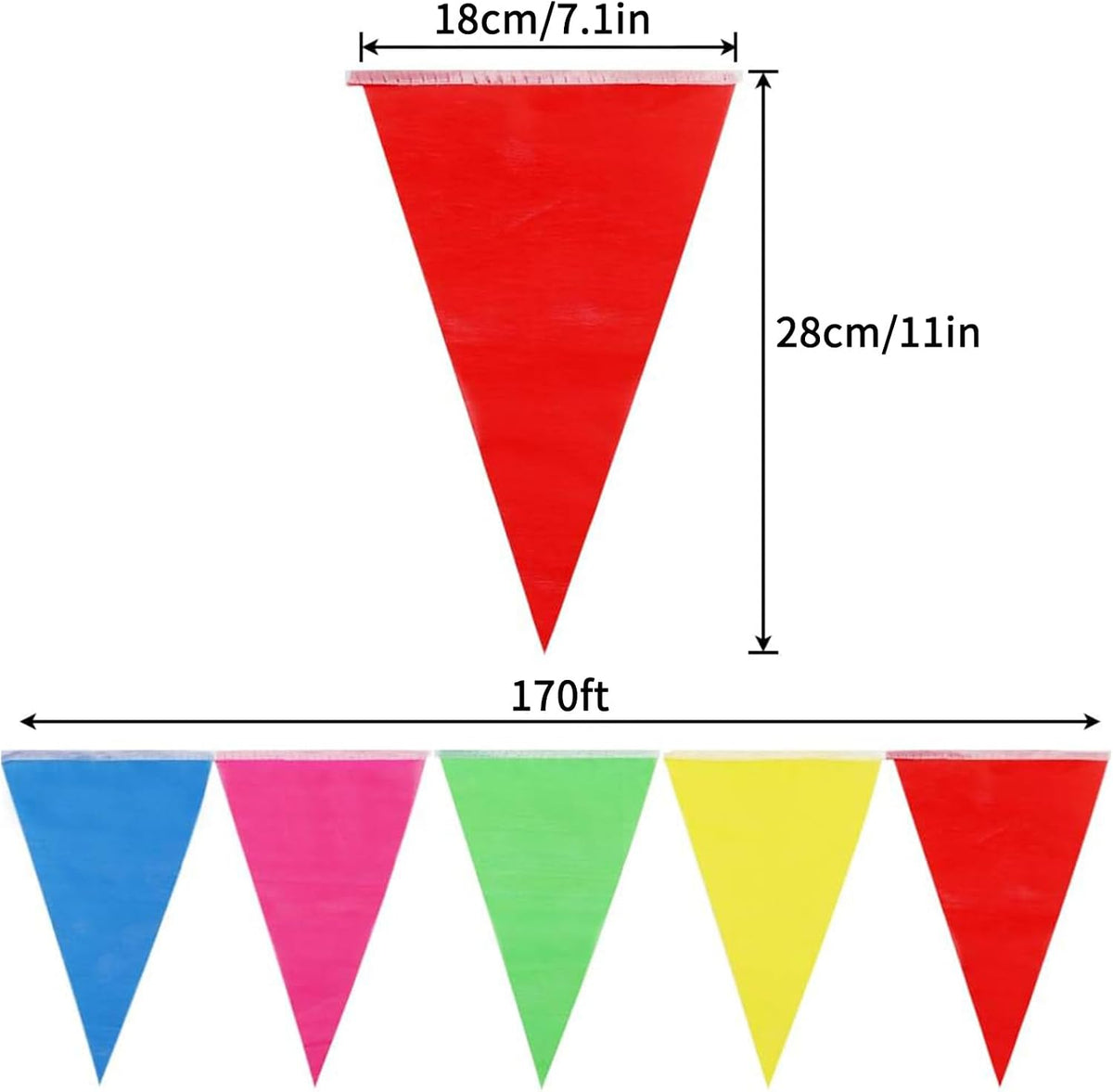 RUBFAC 170ft 120pcs Red White Striped Pennant Banner – Fun for Kids & Family - Multi Color / 1020 Feet - image 2