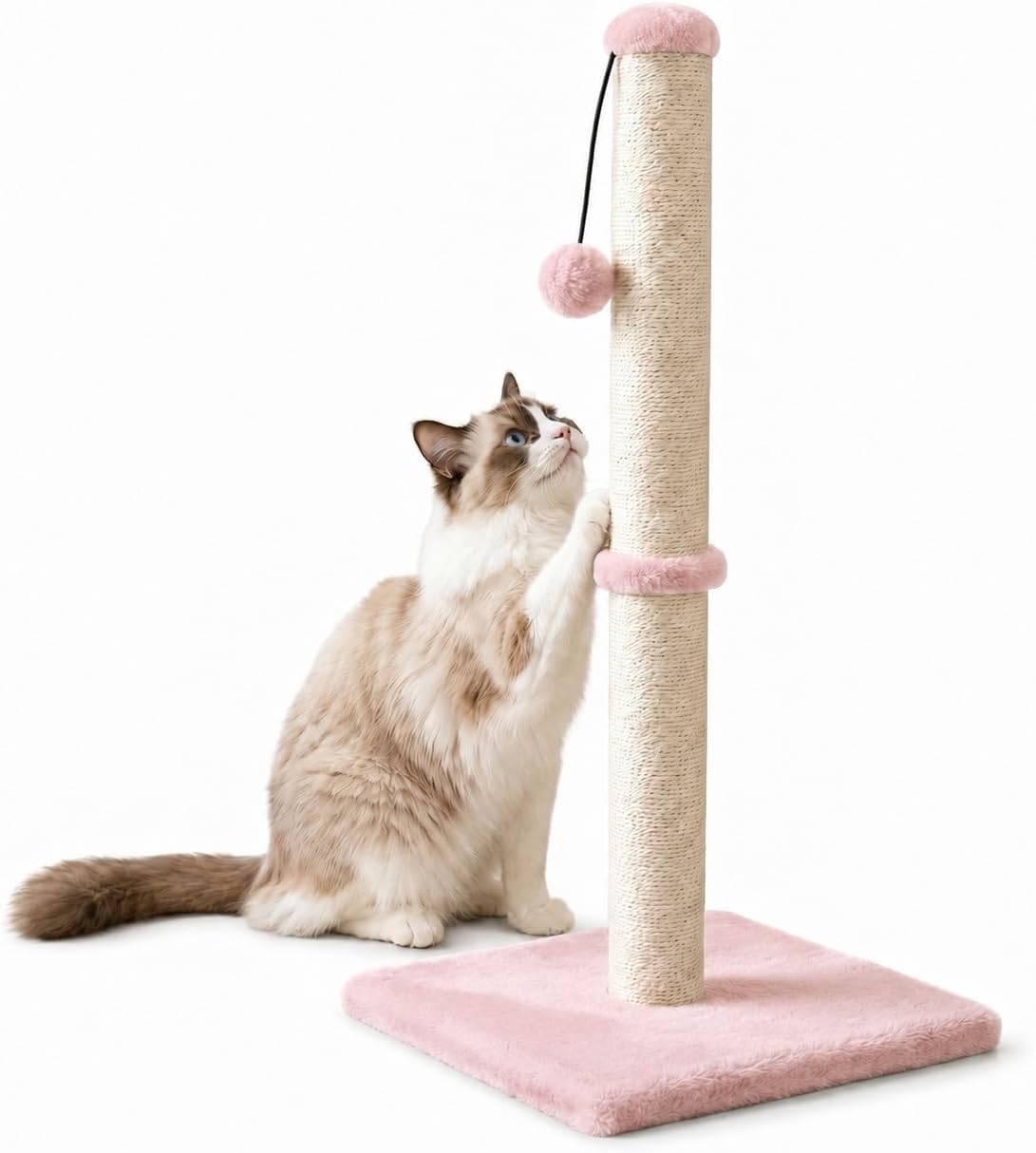 Dimaka Tall Cat Scratching Post Tree Scratcher with Sisal Rope - Pink / 29 inches for All Cats