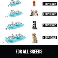 GORILLA GRIP Dog Bowl Set with Feeding Mat - Turquoise / 3 Cup Bowls - image 3