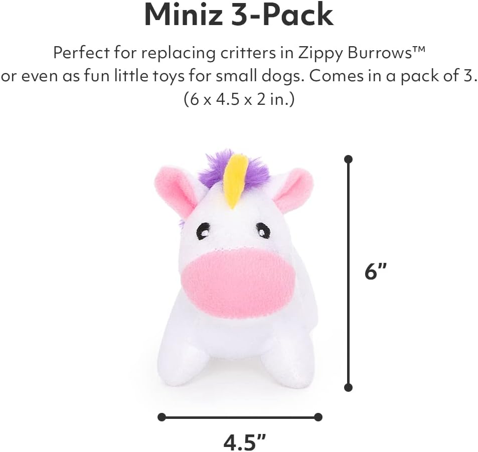 ZippyPaws Burrow Replacement Miniz Squeaky Toy for Enrichment - Unicorns (3-pack) - image 2