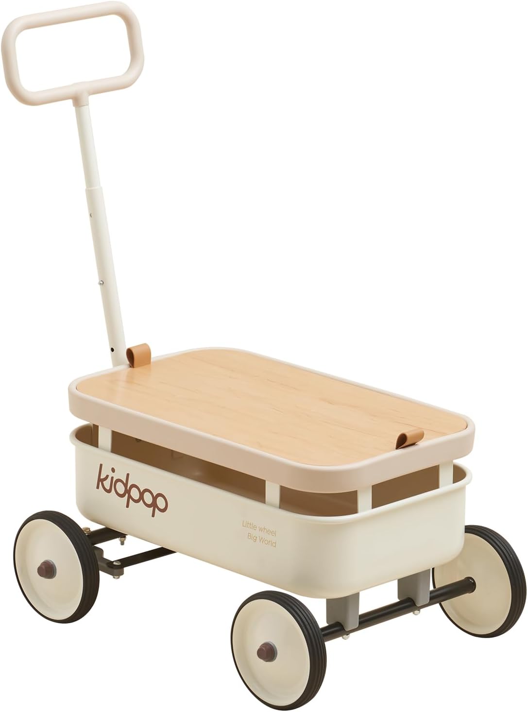 Kidpop PULA-Wild 3-in-1 kids pull along wagon and push walker in white with wooden cover
