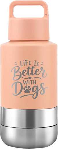 KEWIXY Insulated Dog Travel Water Bottle with Detachable Bowls - Sunset:Life is Better / 32 Oz