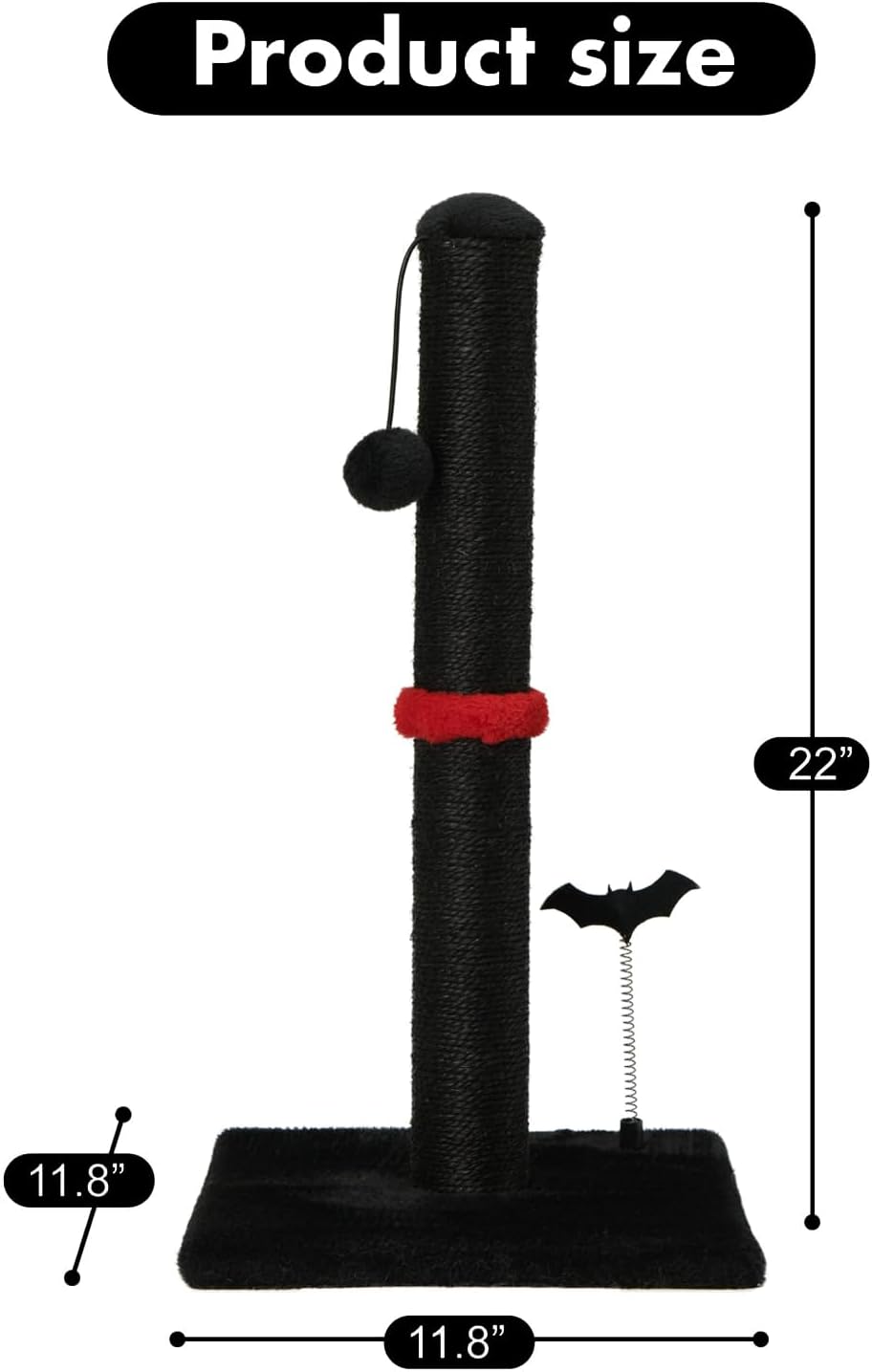 MECOOL 34” Tall Cat Scratching Post Premium Basics Kitten Scratcher - 22 inches for kitten / Black - image 4