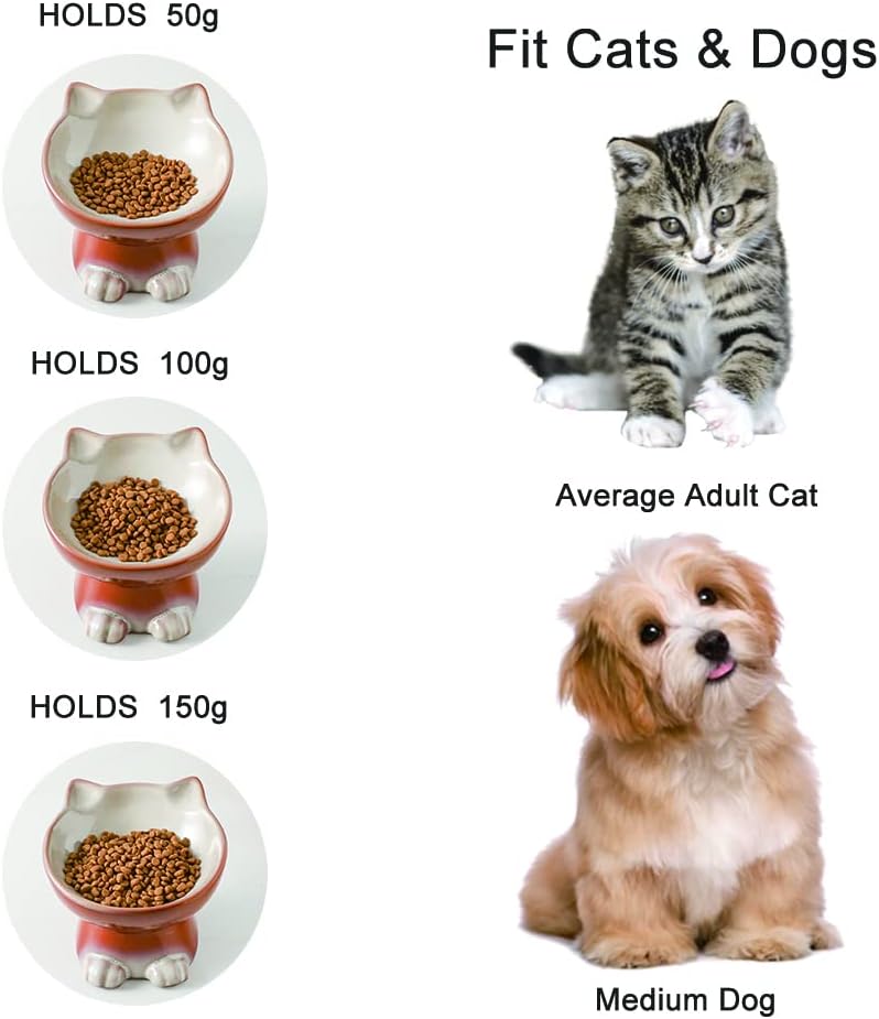 Nihow Ceramic Basic Cat Bowls: 5 Inch Cat Bowl for Food & Water – Essentials for Cats - 6.8 OZ / Brown - image 2
