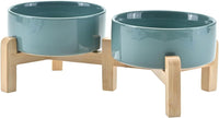 SPUNKYJUNKY Elevated Dog Bowls Ceramic - 5.1 in - 1.7 cups / Dark Green