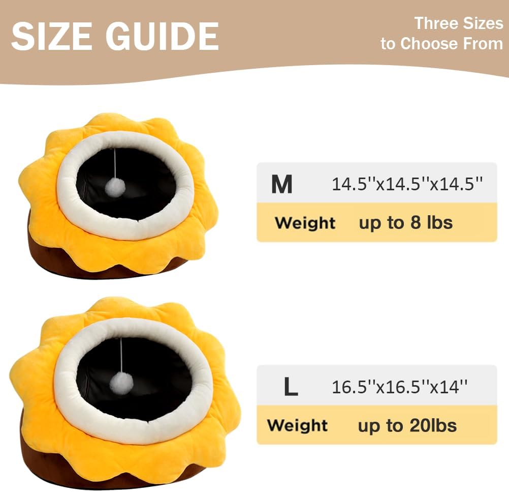 Cat Beds for Indoor Cats-Rabbit-Shaped Cat Cave Bed with Hanging Toy - Sunflower Brown / Sunflower / M - image 4
