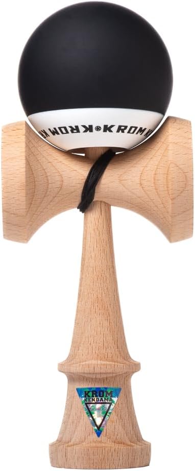 KROM kendama POP in black, beech wood skill toy with extra string and stickers - view 2