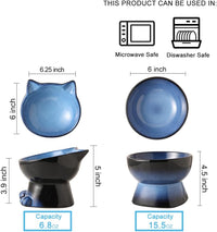 Nihow Ceramic Basic Cat Bowls: 5 Inch Cat Bowl for Food & Water – Essentials for Cats - 6.8 OZ+15.5 OZ / Blue & Black - image 2