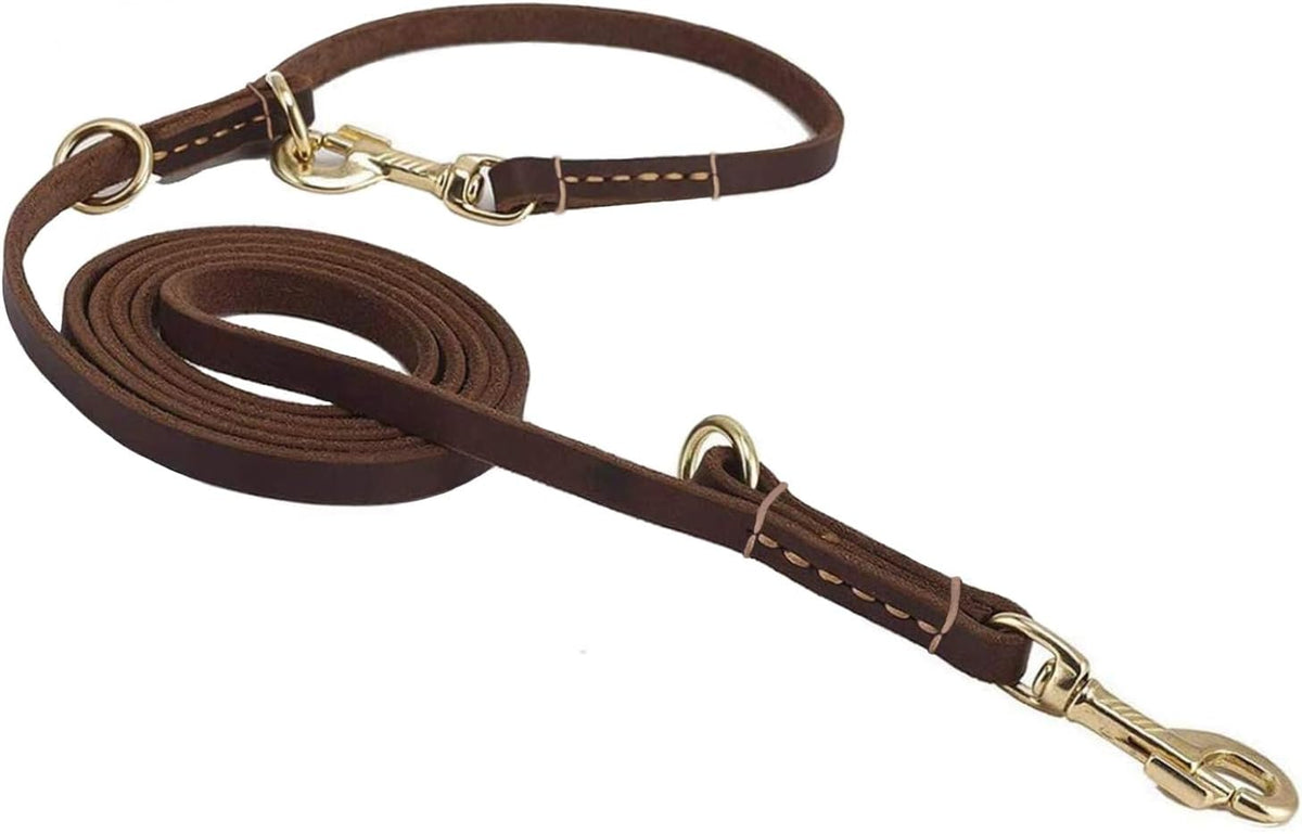 Multi Function 8ft Leather Dog Leash - Brown / 8ft*5/8inch