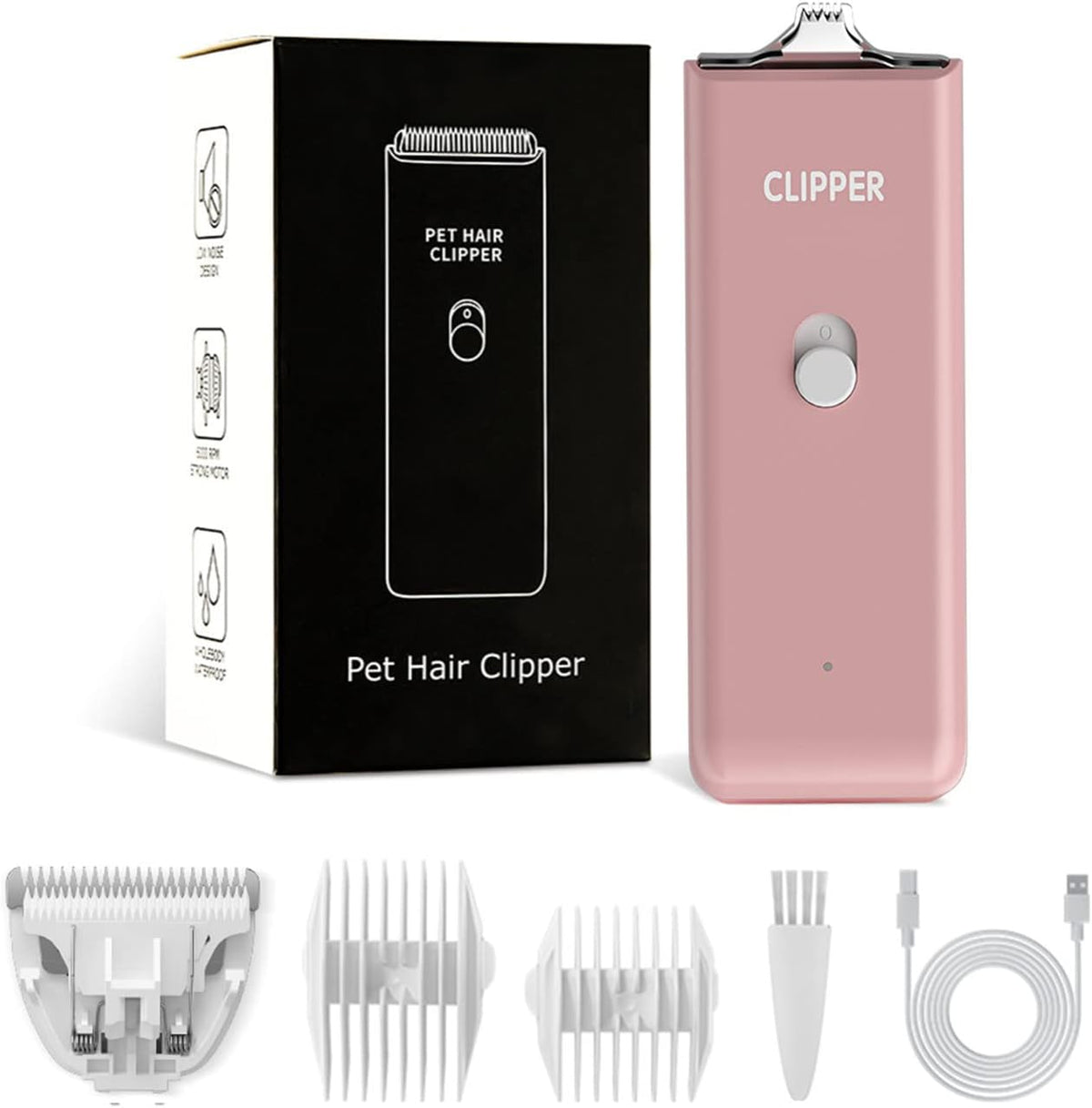 Dog Clippers,Quiet Washable USB Rechargeable Cordless Dog Grooming Kit,Electric Pets Hair Trimmers - Pink Feet Trimmer