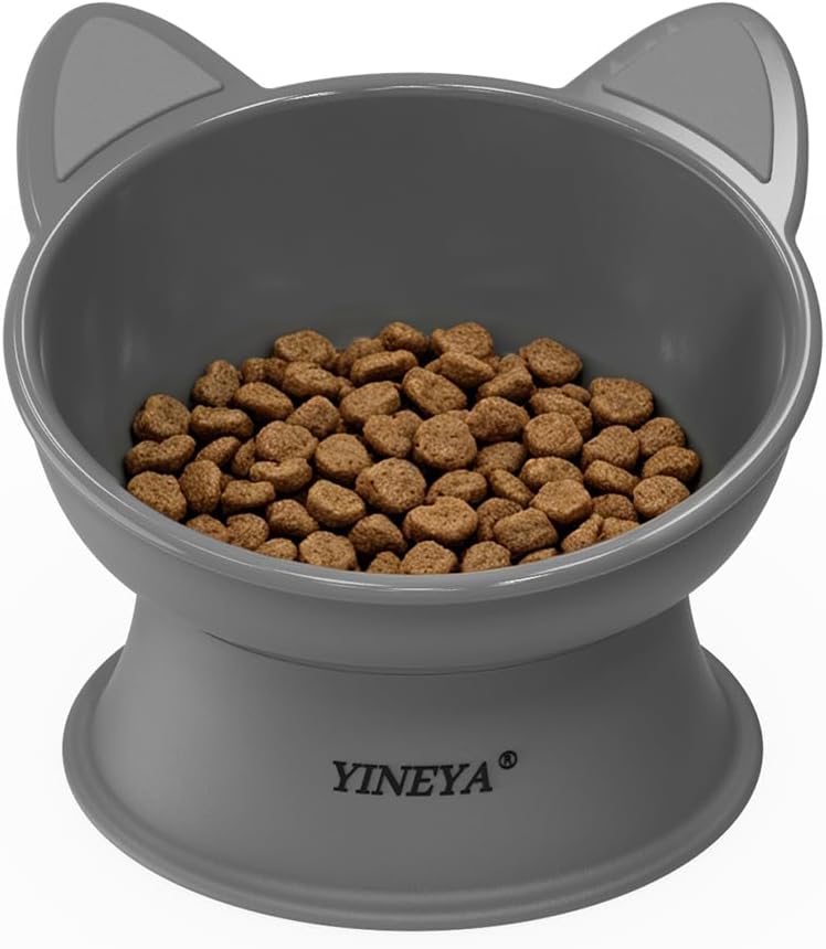 YINEYA 2 Pack Cat Food Bowls Elevated Design for Neck Comfort - Gray