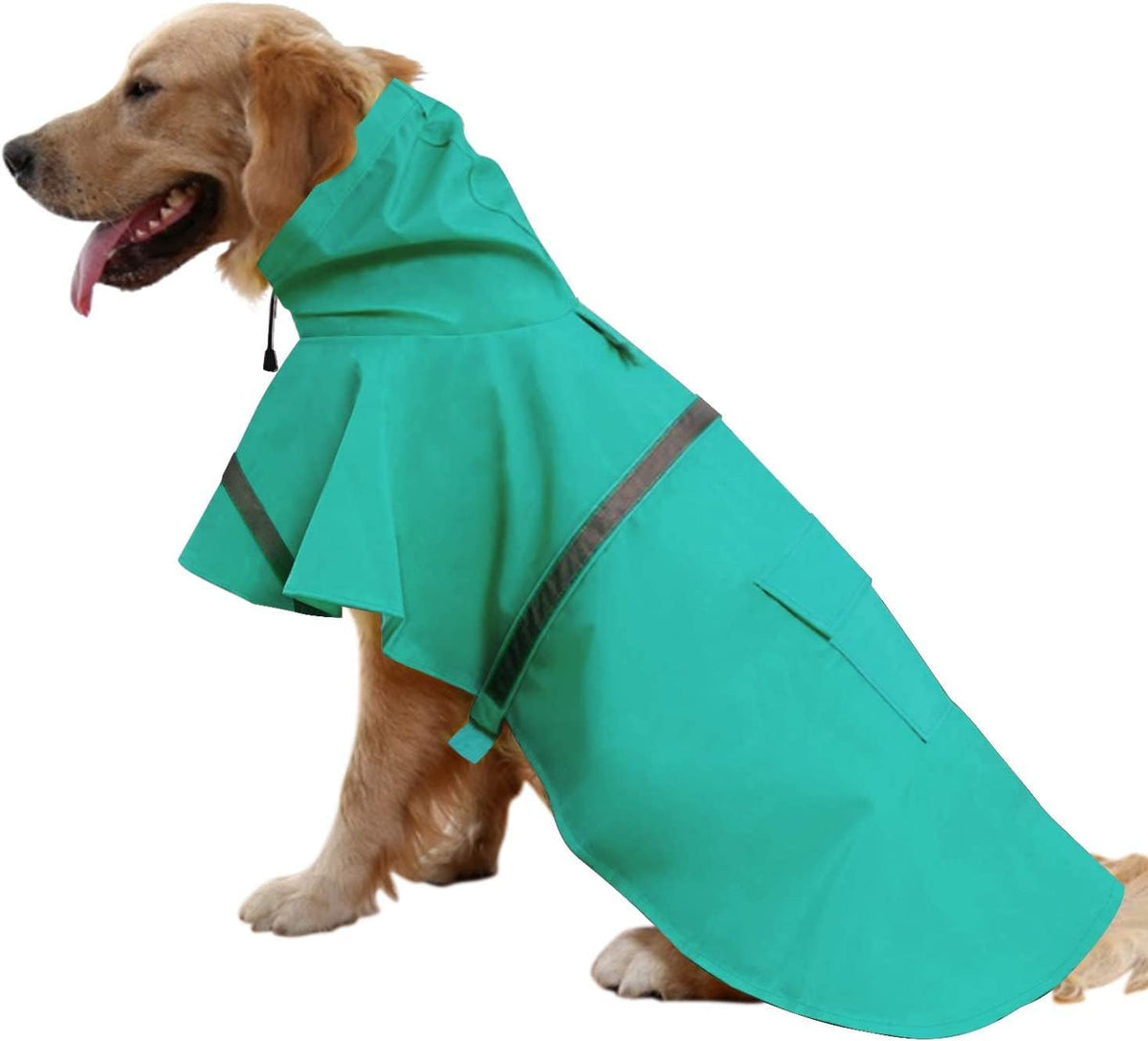 Adjustable Large Dog Raincoat with Strip Reflective - Lake Blue / L