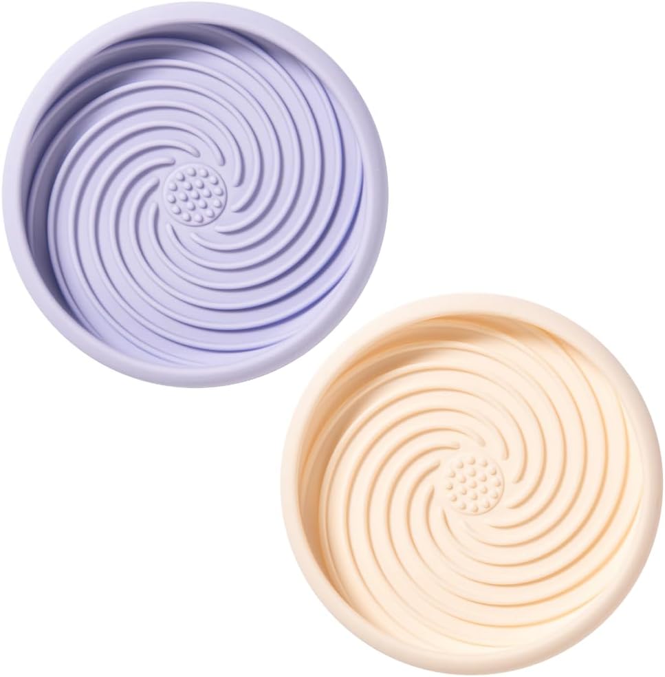 Lick Dish, Silicone Lick Mat + Slow Feeder for Cats & Small Dogs - Periwinkle + Almond / Small