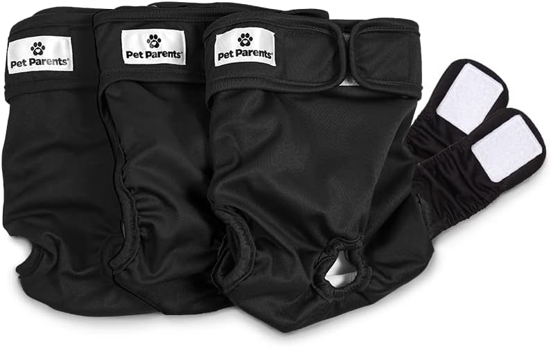 Pet Parents Washable Dog Diapers + Extendrs of Durable Doggie Diapers - Black / Small (9-15")