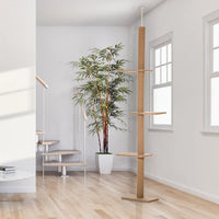 PawHut Floor-to-Ceiling Cat Tree Cat Climbing Tower With Sisal-Covered Scratching Posts Natural Cat Tree Activity Center