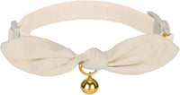 Breakaway Cat Collar with Bow Tie and Bell Adjustable Soft Corduroy - Small: Neck 7.5" - 11.0" / Bunny Ear - Cream