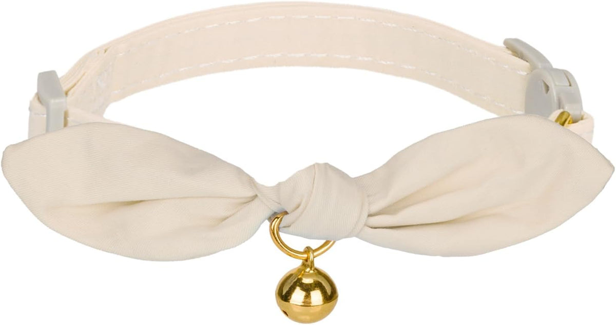 Breakaway Cat Collar with Bow Tie and Bell Adjustable Soft Corduroy - Small: Neck 7.5" - 11.0" / Bunny Ear - Cream