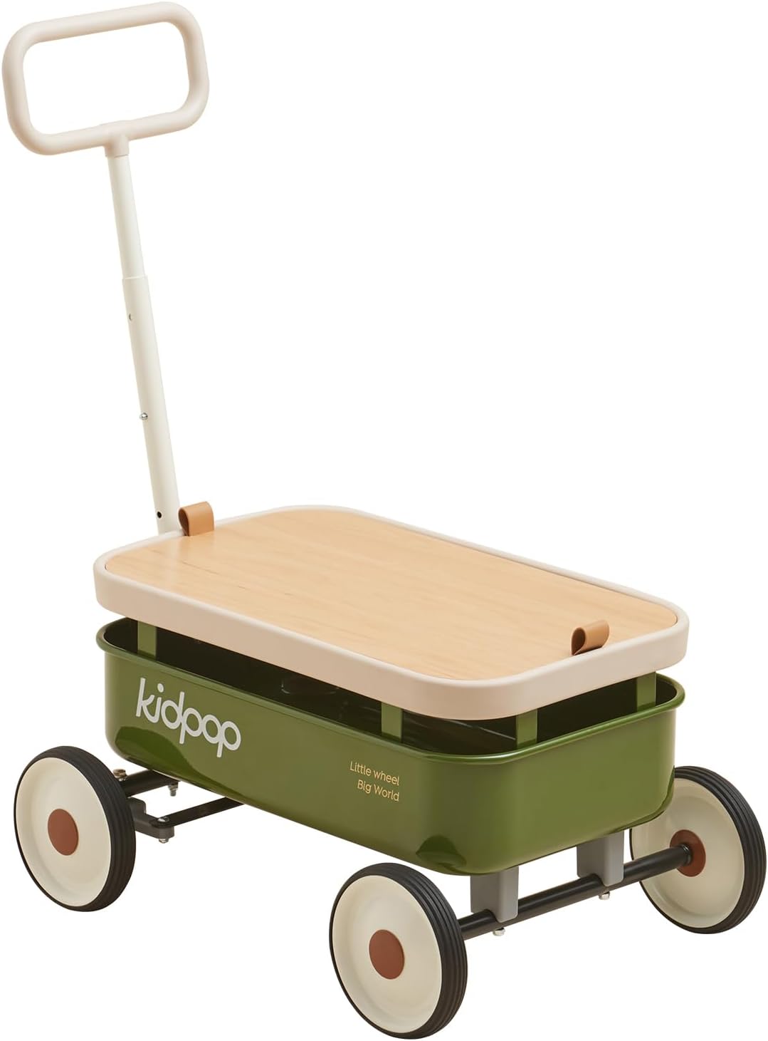 Kidpop PULA-Wild 3-in-1 kids pull along wagon and push walker in white with wooden cover - view 3