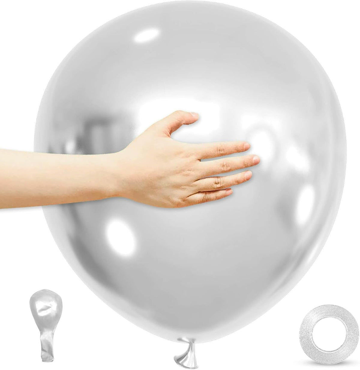ASIYUHY Red Balloons 18 Inch 12 Pack Large Latex Party Balloons – Fun for Kids & Family - Metallic Silver Balloons