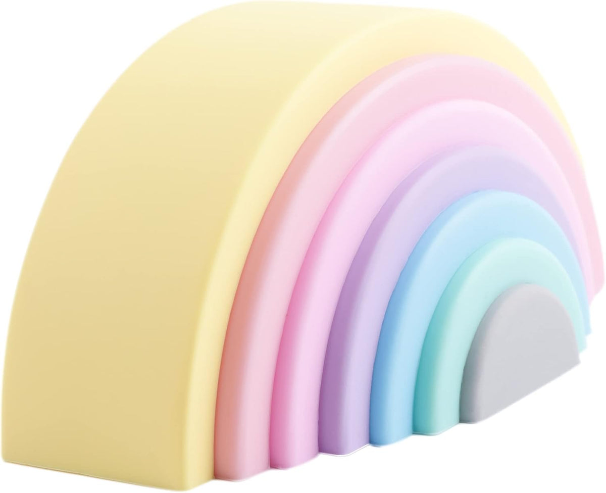 BLUE GINKGO 10-Piece Silicone Rainbow Stacker, Montessori Toy - 7 Layer