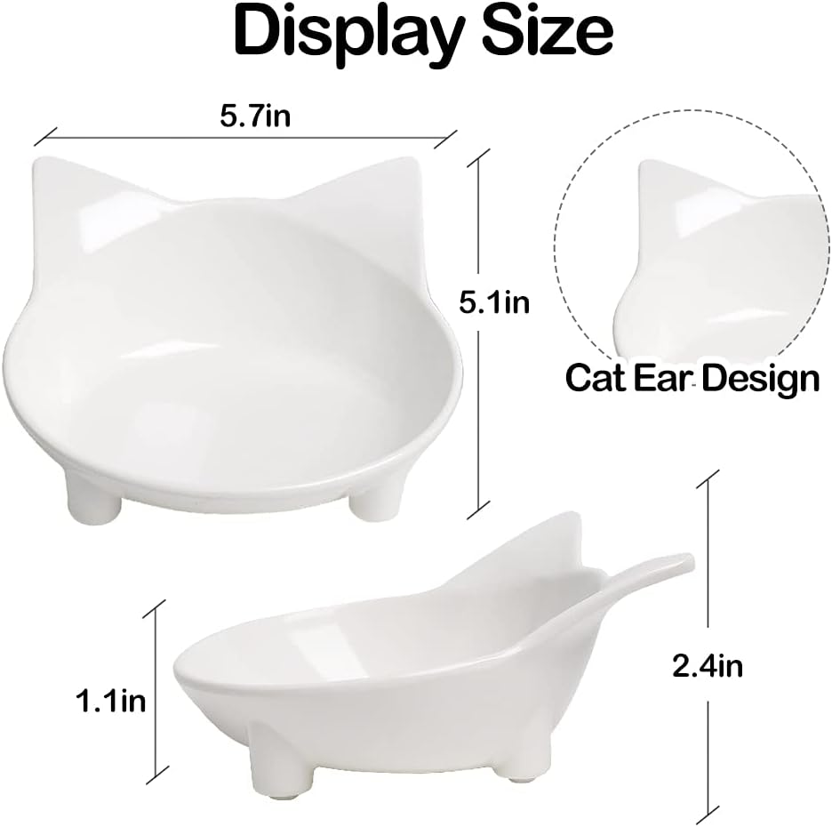 Wide shallow non-slip cat food and water bowls in BPA-free melamine with a glossy porcelain-like fin - view 2
