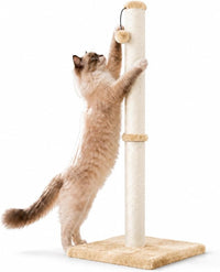Dimaka Tall Cat Scratching Post Tree Scratcher with Sisal Rope - Light Brown / 34 inches for Large Cats