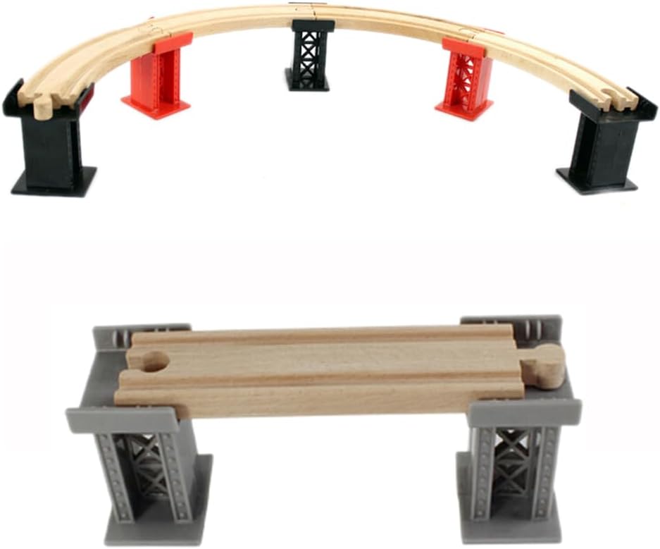 Ioffersuper wooden train track expansion set, 12 piece bump, cross, bridge pier and stop tracks - view 3