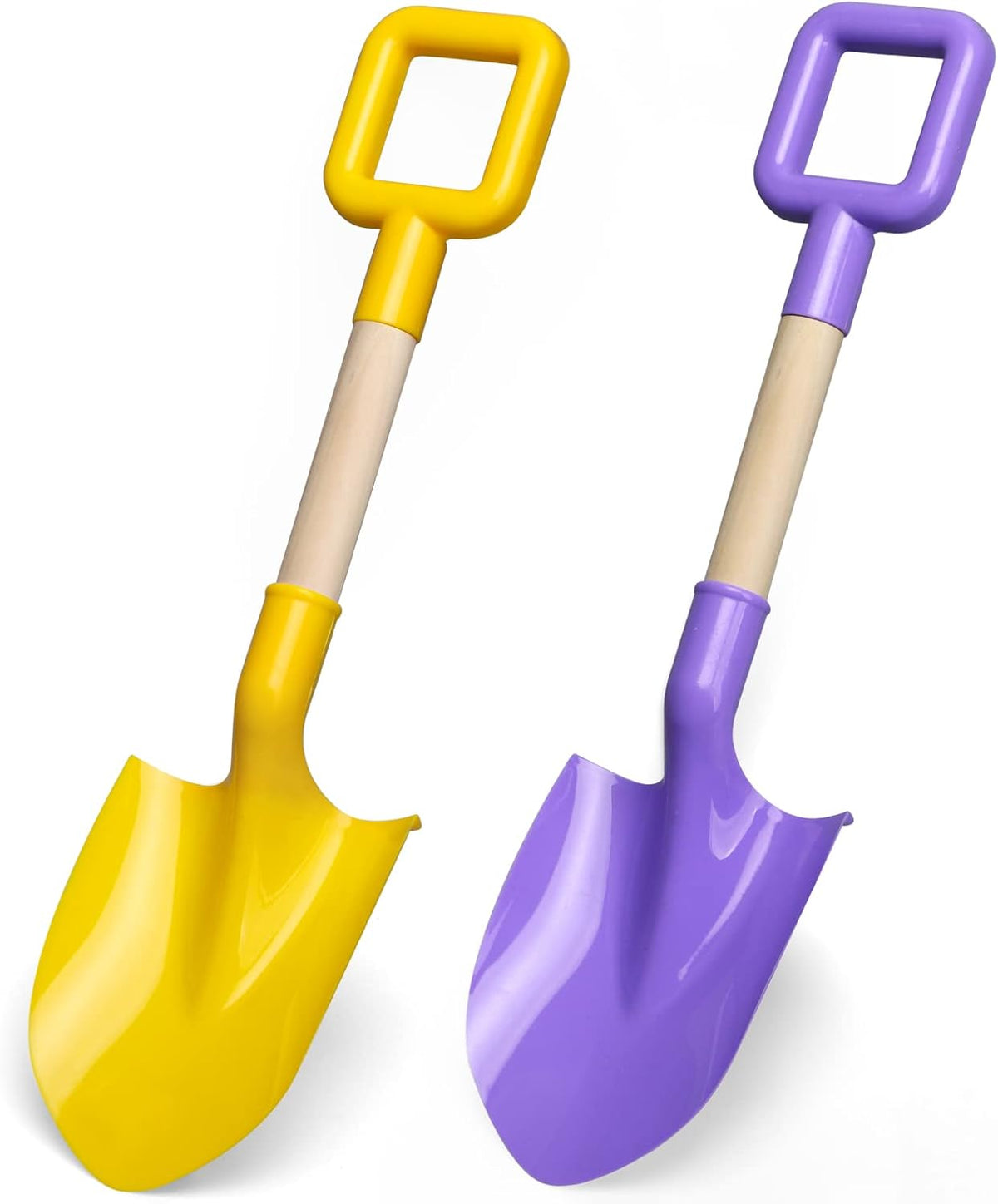 Dilabnba two 16 inch beach sand shovels with wooden handles and blue and green blades