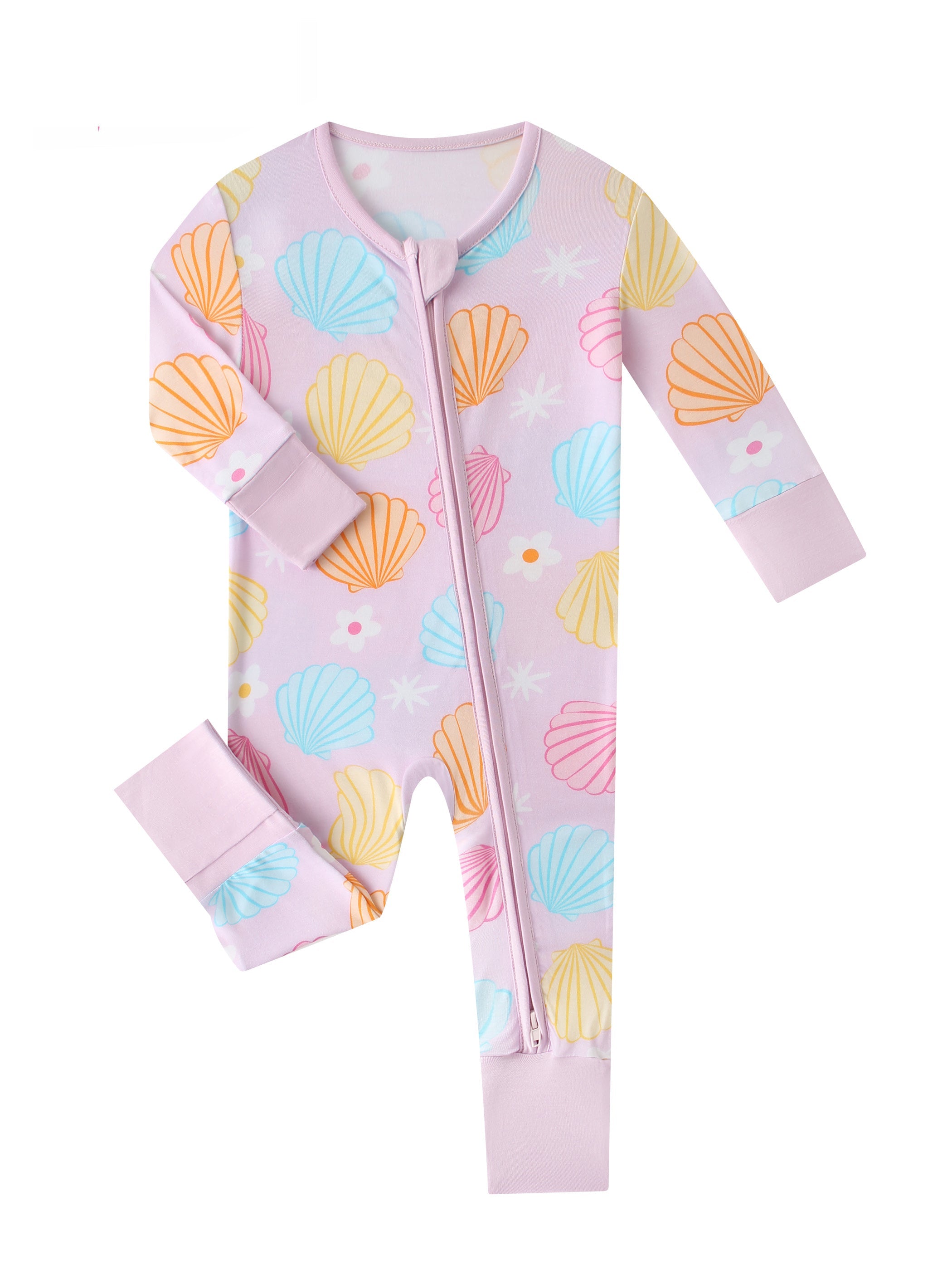 PoshTOT Colorful Seashell Bamboo Baby Convertible Zippy Romper