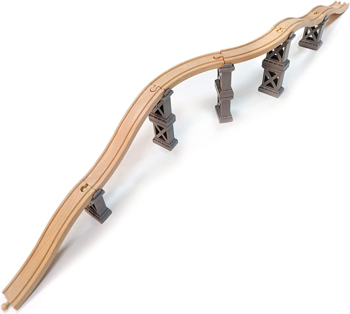OrgMemory wooden train track bridge supports in natural beech wood with straight tracks - view 5