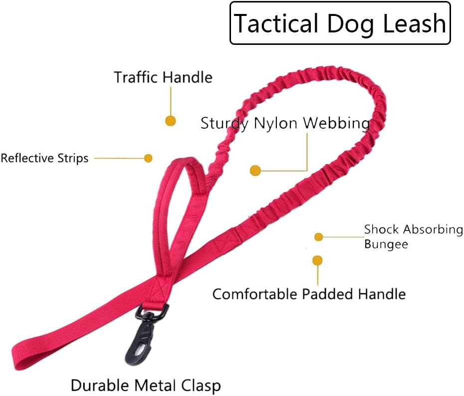 Tactical Dog Collar Adjustable Military Nylon Dog Collar with Control - Medium (Pack of 1) / Red SET(collar+leash) - image 3