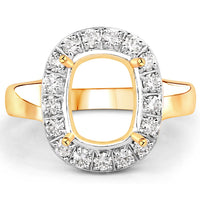 0.51 Carat Genuine White Diamond 14K Yellow Gold Semi Mount Ring - holds 10x8mm Cushion Gemstone