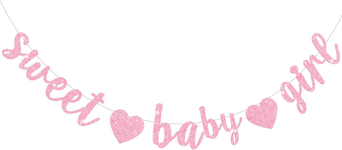 BEISHIDA Pre-Strung Glitter Champagne Girl Baby Banner Baby Shower - Dark Pink
