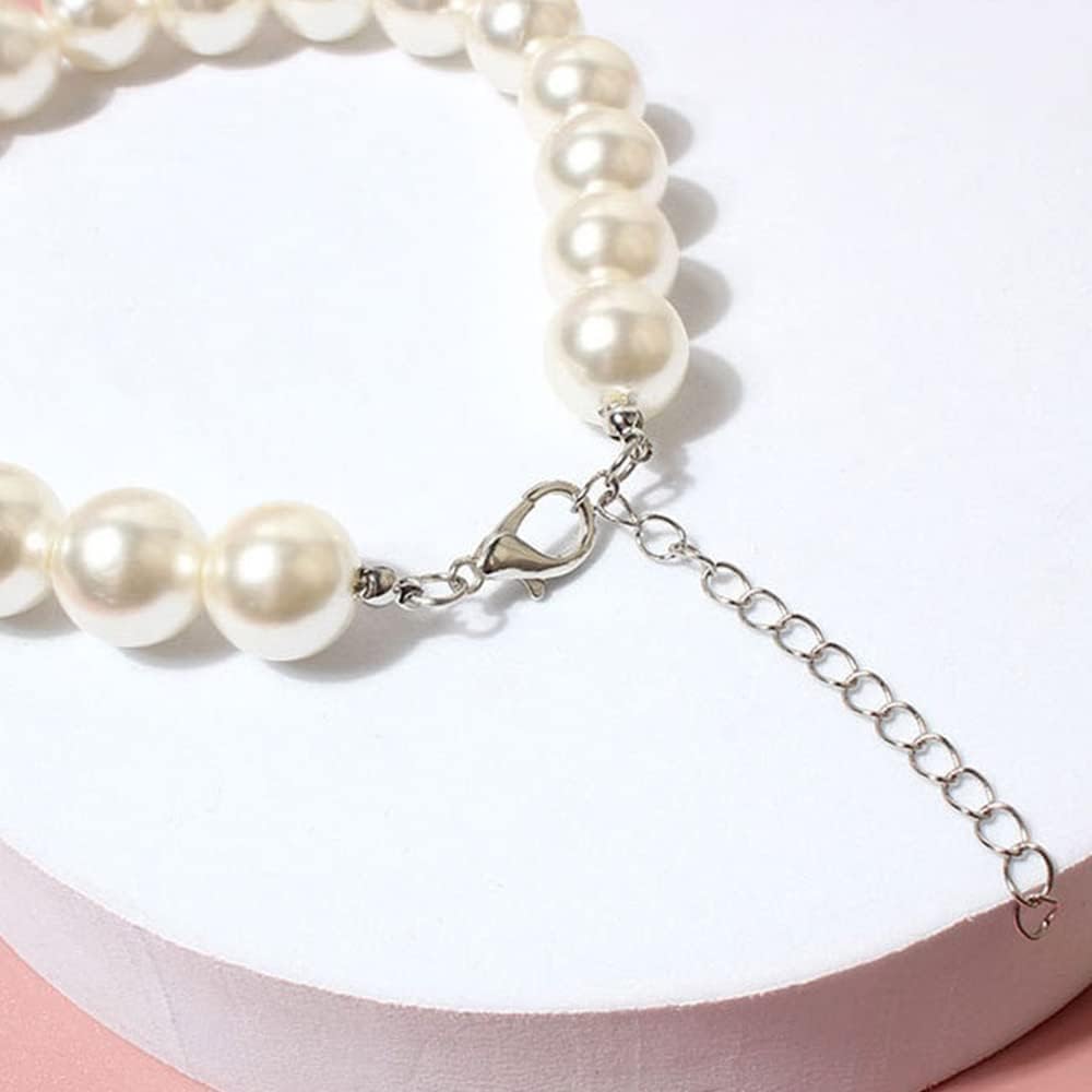 Adjustable white pearl collar necklace for cats and dogs with extender - view 4