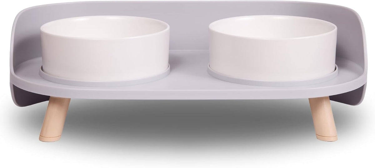 A4DOG Ceramic Dog Bowls with Stand - 13.5 OZ / White / Gray