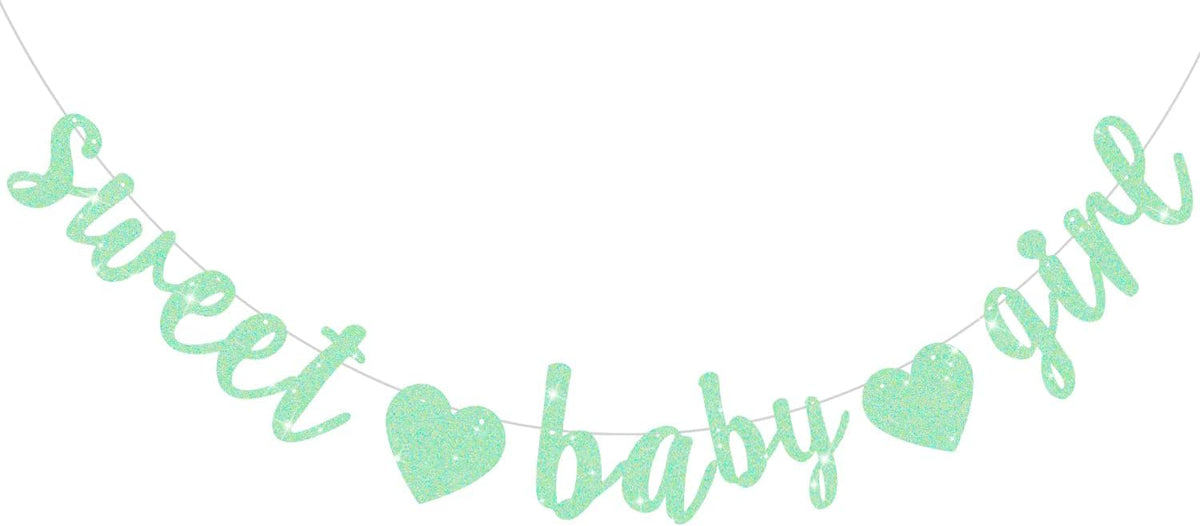 BEISHIDA Pre-Strung Glitter Champagne Girl Baby Banner Baby Shower - Light Green