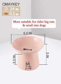6.5 Inch Extra Wide Ceramic Elevated Cat Bowls - Green & Pink - image 3