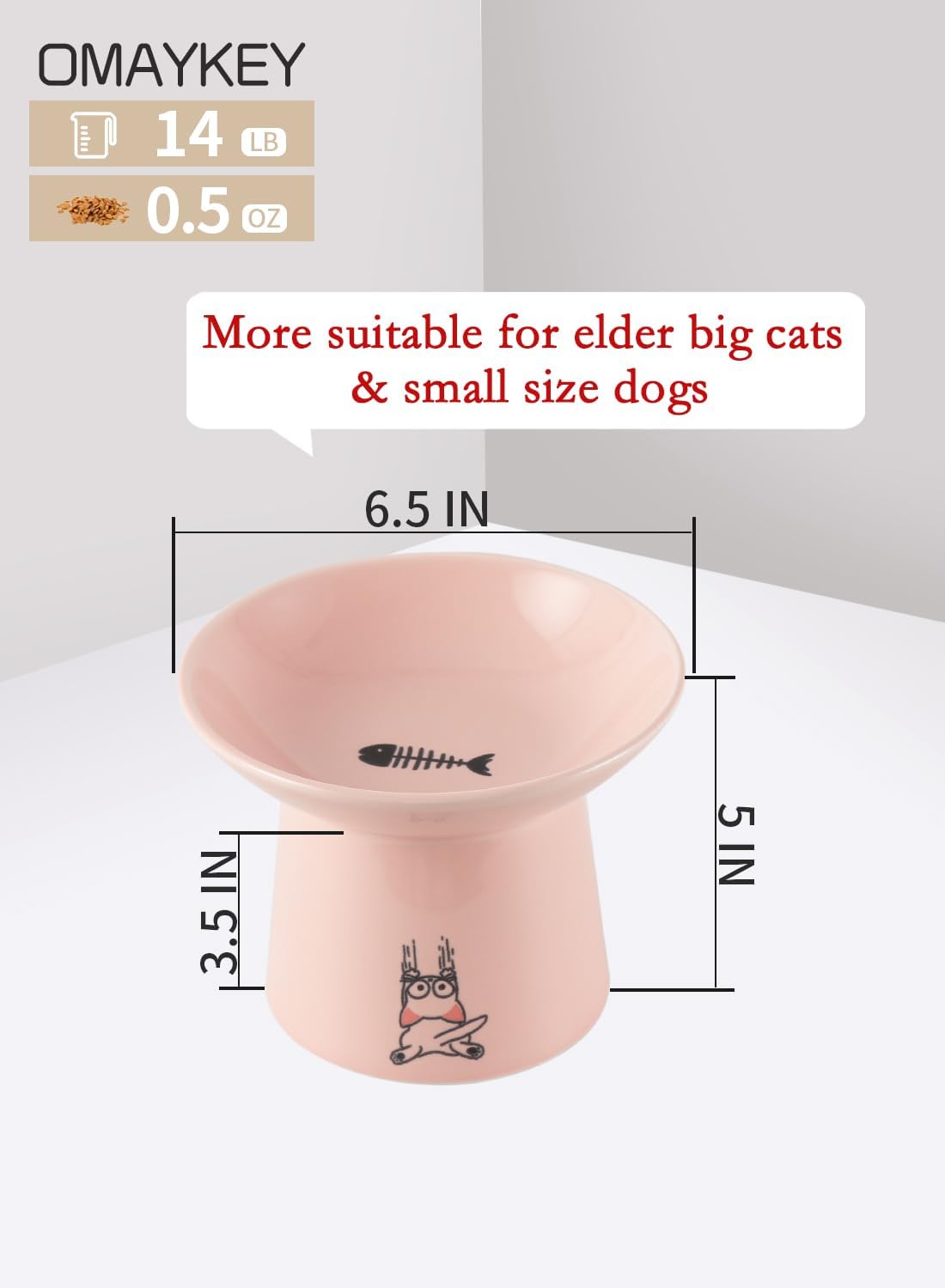 6.5 Inch Extra Wide Ceramic Elevated Cat Bowls - Green & Pink - image 3