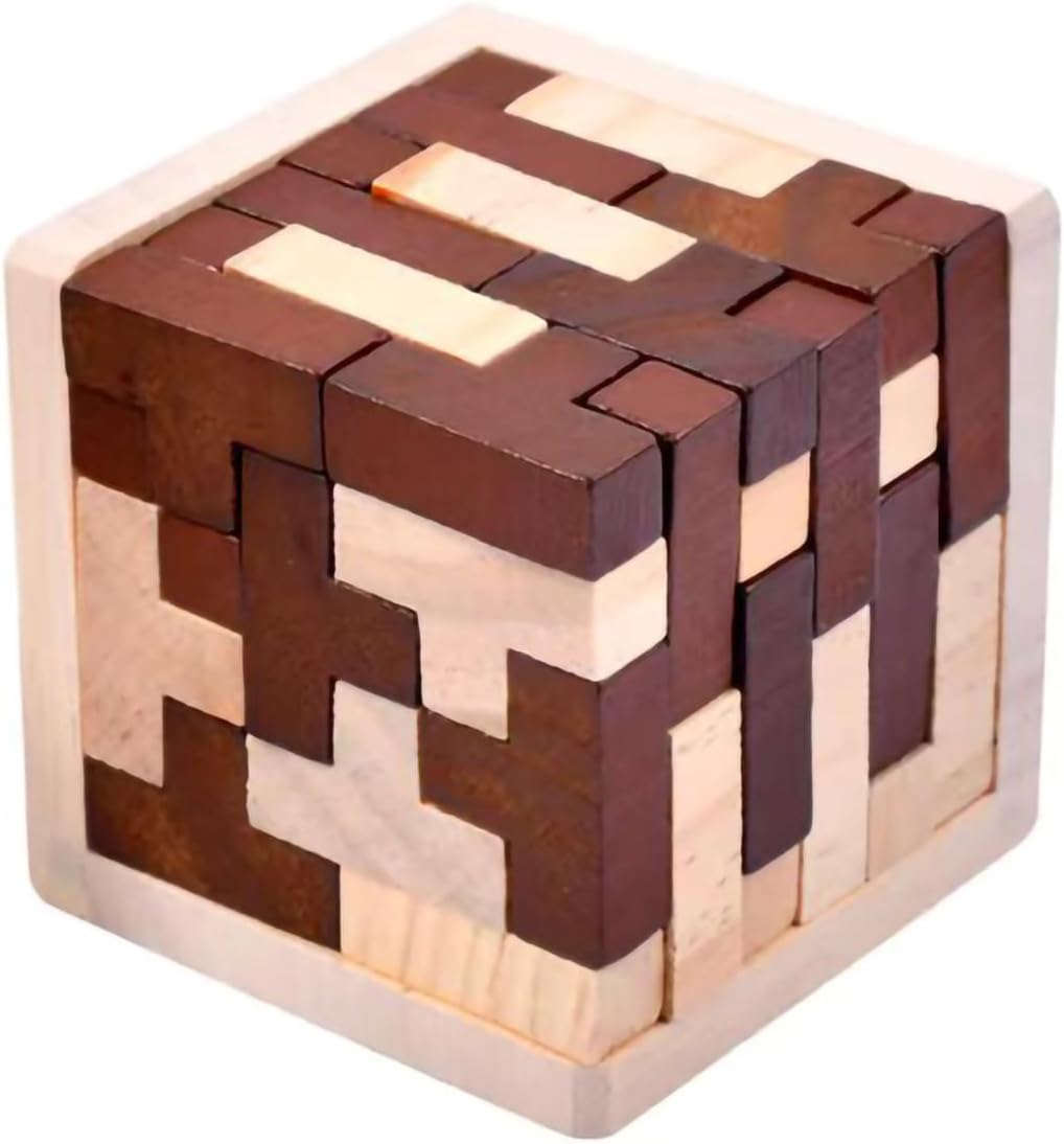 Wooden Brain Teaser Puzzles Cube Stocking Stuffers Wooden Puzzles - Coffee and Natural