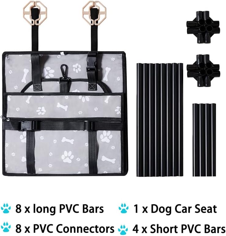 GENORTH Dog Car Seats for Small and Medium Dogs - Grey with Footprints / Up to 20 lb - image 2