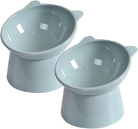 Tilted Cat Food Bowl, Whisker Friendly, Anti Vomiting, Slanted - 2pcs/Blue