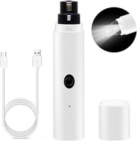 Quiet Rechargeable Pet Nail Grinder - Dog Nail Clippers and Grinder - with LED Lights and Quick Sensor, Diamond-Tip Dust Collector, Suitable for Large Dogs, Small Cats, and Rabbits (White)