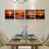 Yxbhhym-Black and Red Ocean Wall Art Beach Pictures Sea Sunset Wall Art Sunrise canvas prints photos Seascape poster painting Framed wall decor Bedroom Living Room Decor Bathroom Accessories