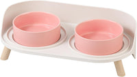 Elevated Ceramic Dog Bowl Set - Pink / Small