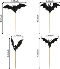 12 black glitter Halloween bat cupcake toppers in 4 patterns on cupcakes - view 9