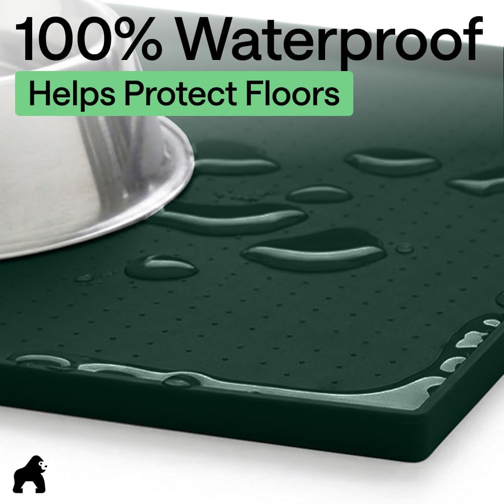 GORILLA GRIP Dog Food Mat, 100% Waterproof Silicone, 16x10 Beige – Essentials for Dogs - Hunter Green / 18.5"l X 11.5"w - image 4
