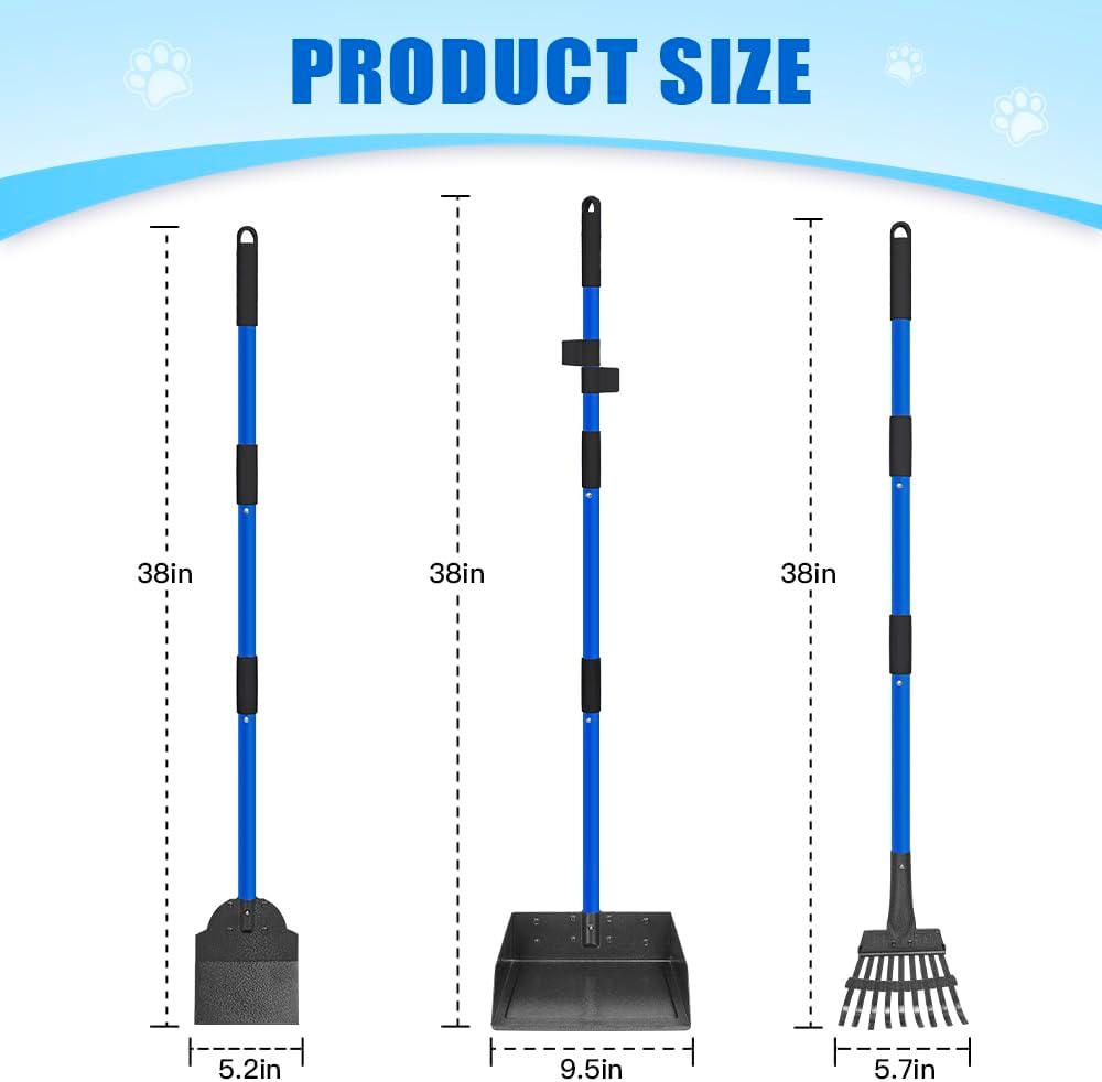 Metal Pooper Scooper for Dogs Heavy Duty Long Handle Rake - 2.Blue with black - image 4