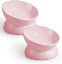Elevated Cat Food Bowl, 5 Oz Ceramic Raised and Tilted Water Bowl, Anti Vomiting and Protect Pets' - Pink / 5 OZ - 2 Pack
