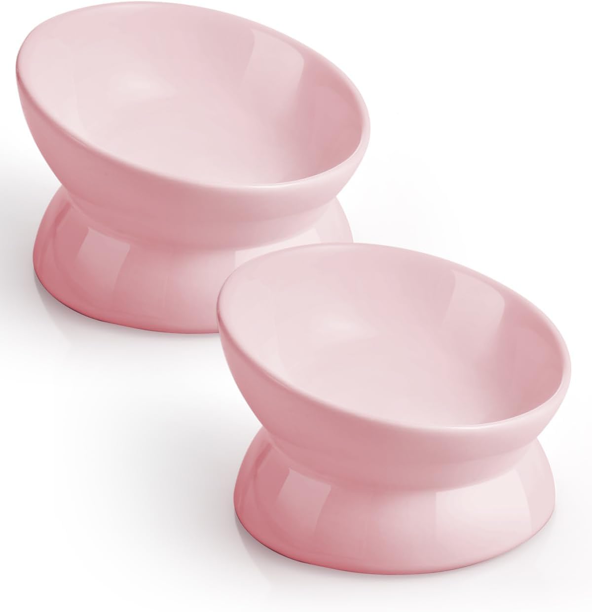 Elevated Cat Food Bowl, 5 Oz Ceramic Raised and Tilted Water Bowl, Anti Vomiting and Protect Pets' - Pink / 5 OZ - 2 Pack