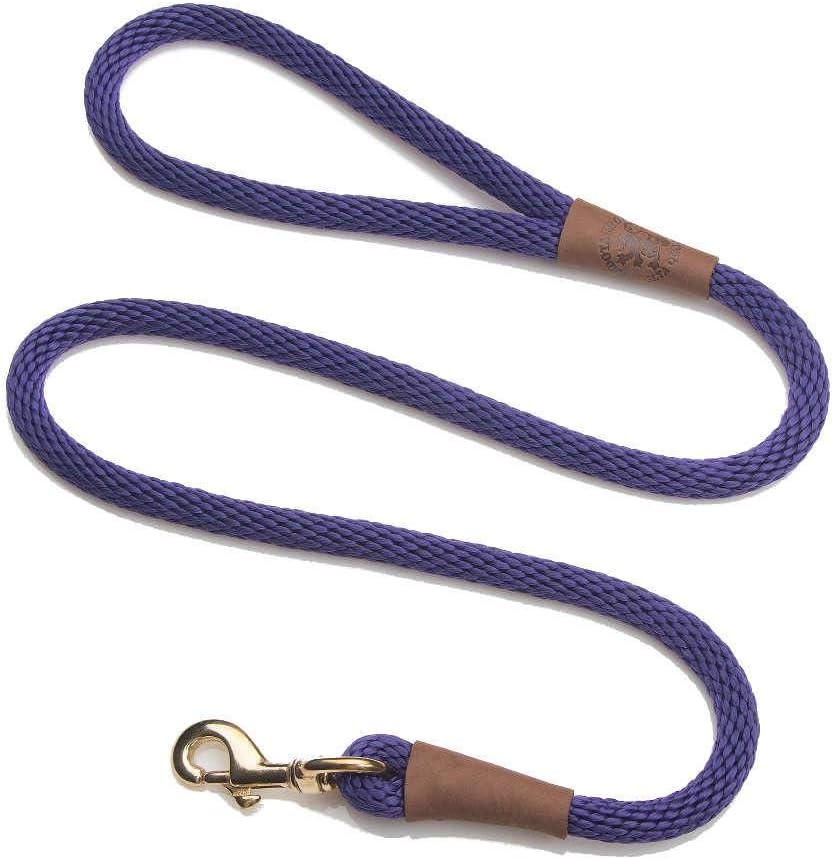 Mendota Pet Snap Leash, British-Style Braided Dog Lead - 1/2 in x 4 ft / Purple